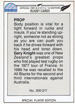 1991 Regina NZRFU 1st Edition #200 Gary Knight Back